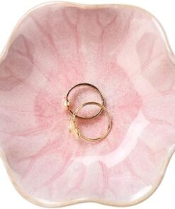 Lotus Leaf Ceramic Trinket Tray, Pink Jewelry Organizer
