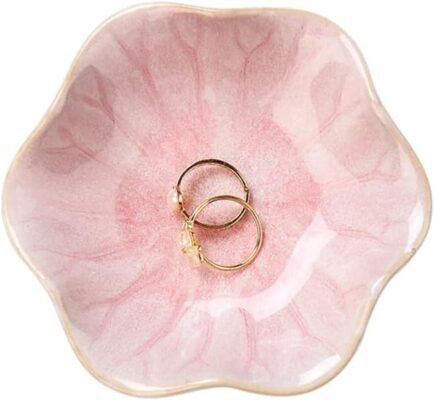 Lotus Leaf Ceramic Trinket Tray, Pink Jewelry Organizer