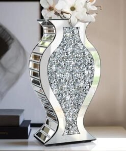 Silver S-Curve Crushed Diamond Mirror Vase Centerpiece