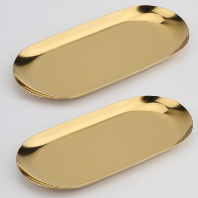 Gold Oval Stainless Steel Tray Set of 2