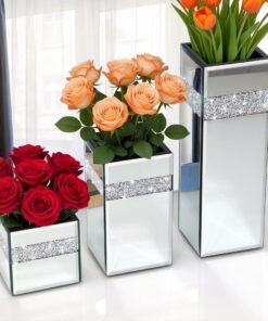 Crushed Diamond Mirrored Vases Small Medium Large 3-Pack