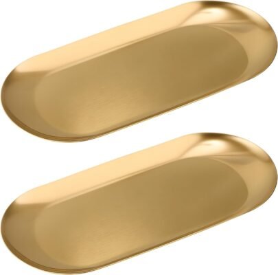 Vaincre 2PCS Gold Oval Stainless Steel Ring Tray