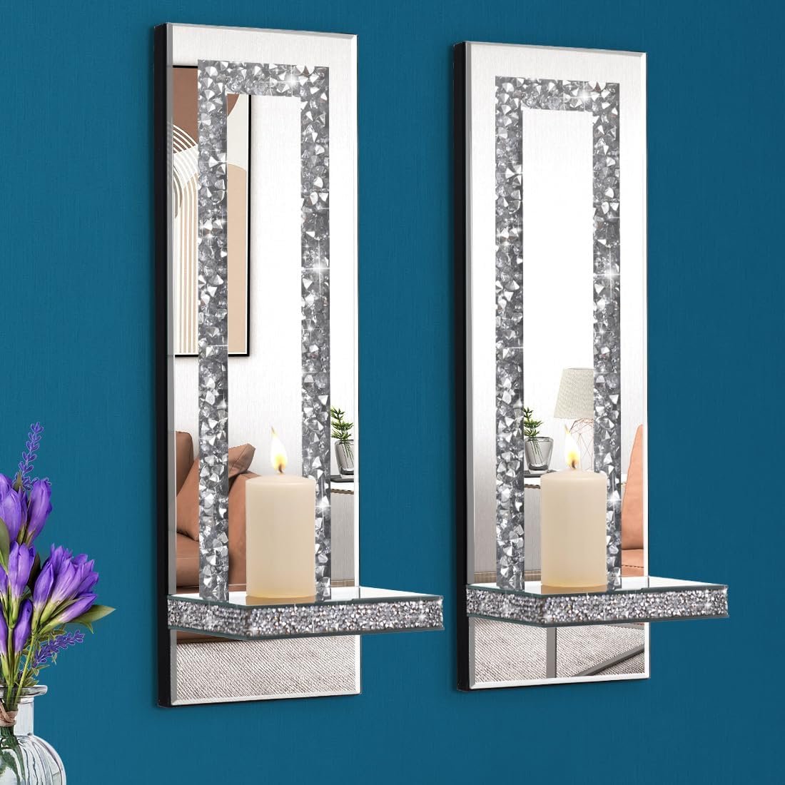 Set of 2 Mirrored Wall Candle Sconces