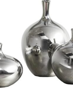 Madison Park Ceramic Vase Set Metallic Silver 3Pc