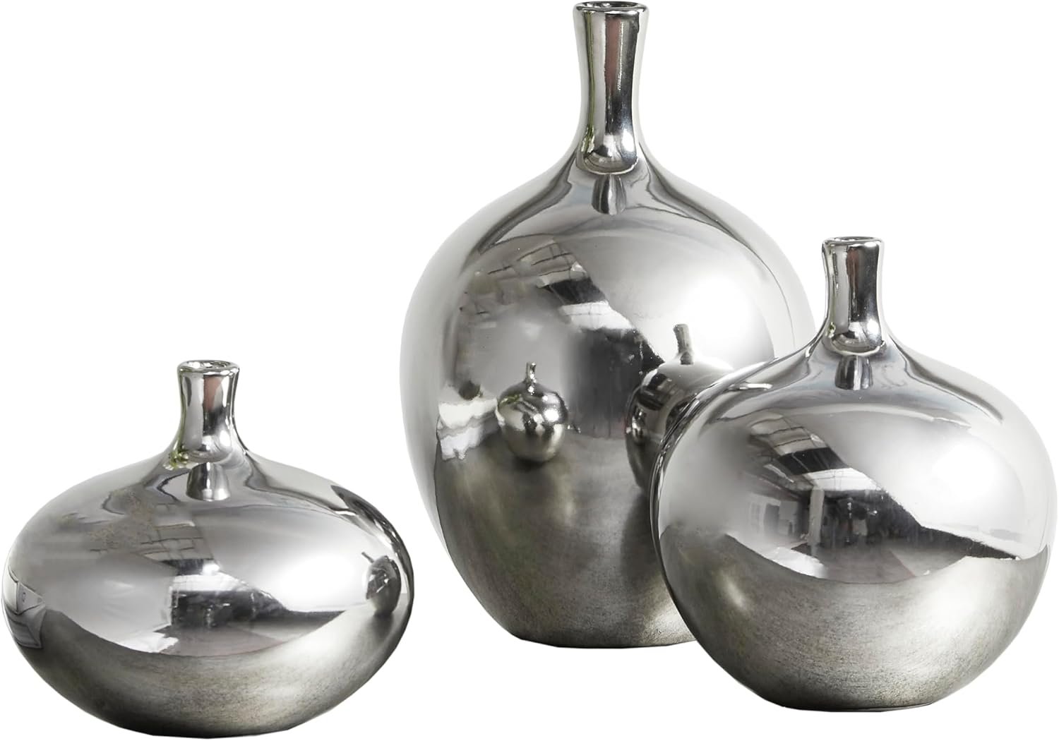 Madison Park Ceramic Vase Set Metallic Silver 3Pc