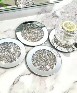 GIMORRTO Diamond Mirrored Glass Coaster, Pack of 4