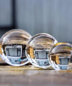 3 Clear Glass Crystal Balls with Display Stands