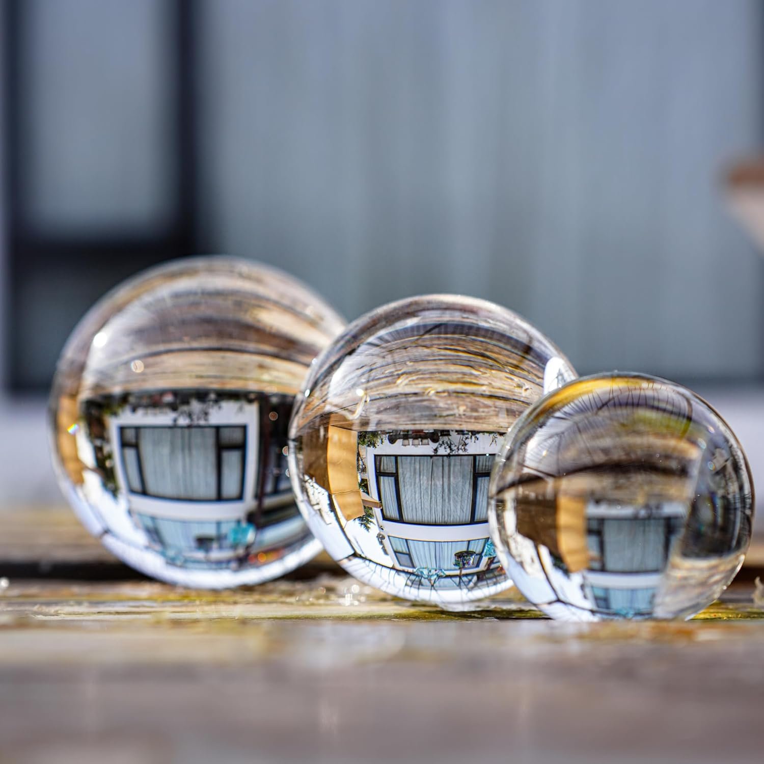 3 Clear Glass Crystal Balls with Display Stands