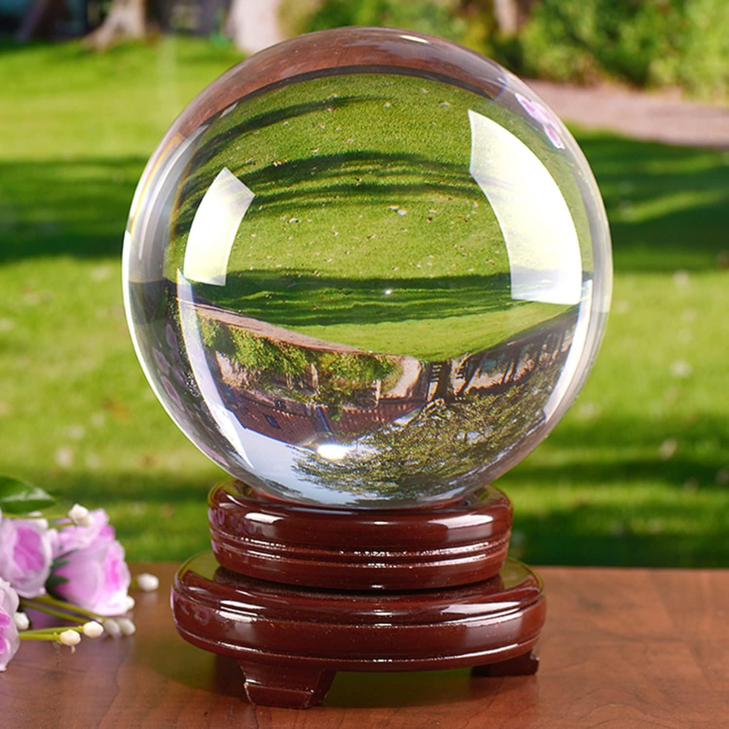 150mm K9 Clear Crystal Ball with Wooden Stand