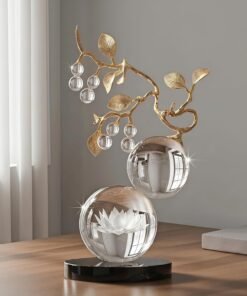Minimalist Clear Crystal Sculpture with Gold Branch