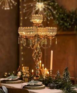 Gold Crystal 5-Arm Candelabra Centerpiece