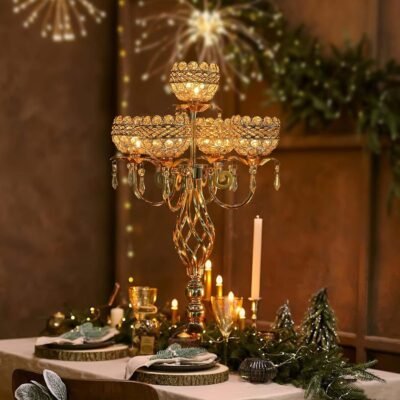 Gold Crystal 5-Arm Candelabra Centerpiece