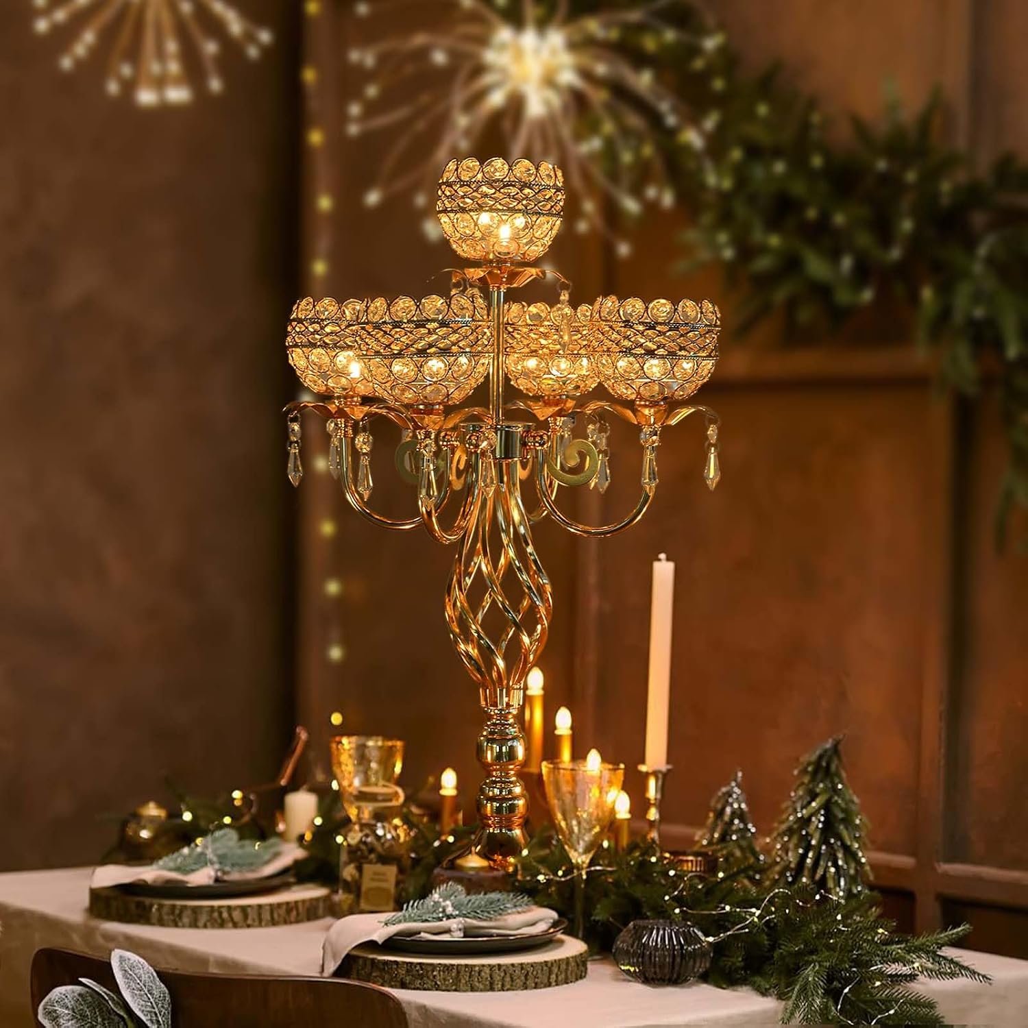 Gold Crystal 5-Arm Candelabra Centerpiece