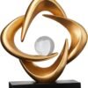 Modern Abstract Gold Resin Sculpture with Crystal Ball