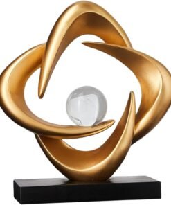 Modern Abstract Gold Resin Sculpture with Crystal Ball