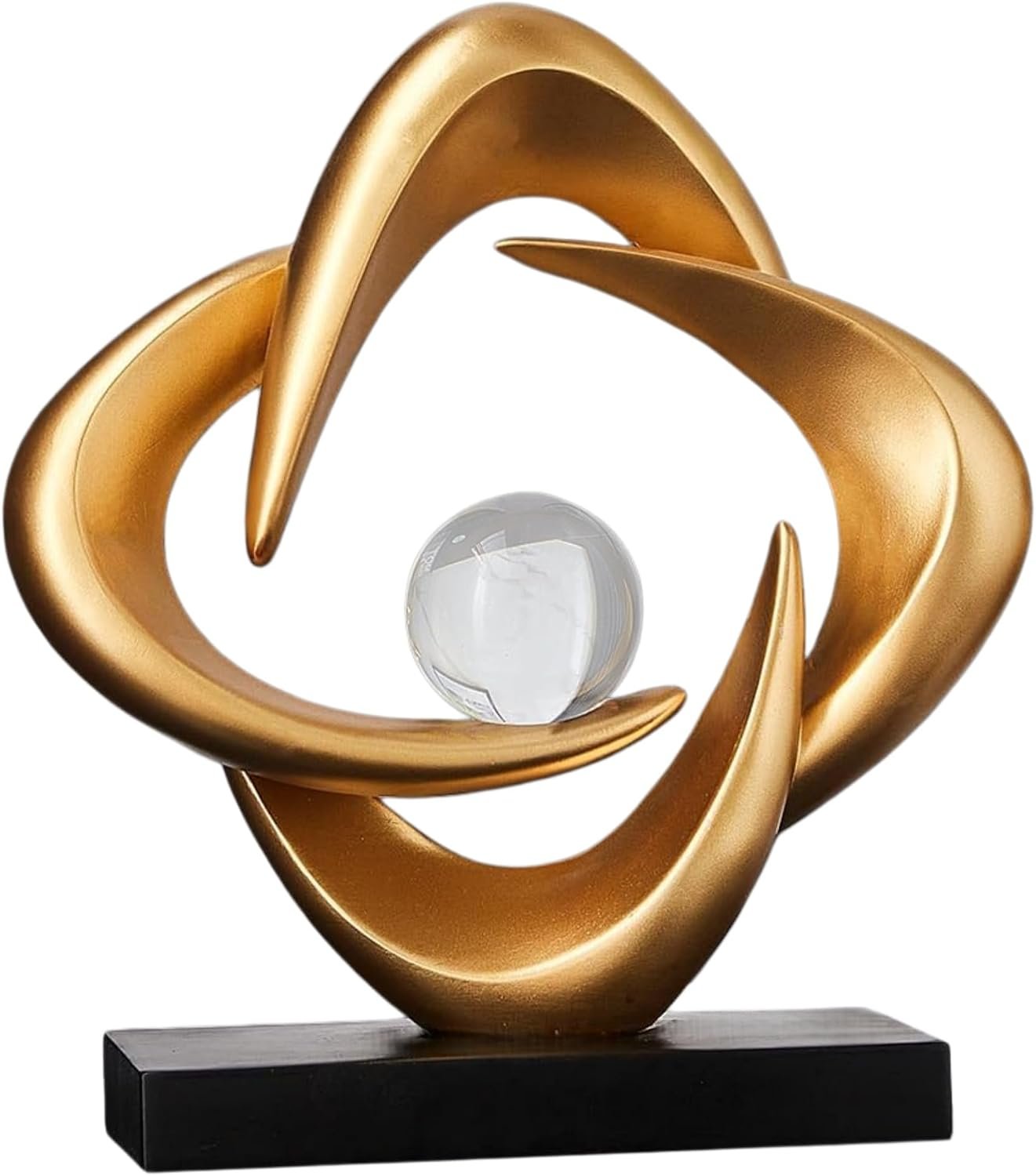 Modern Abstract Gold Resin Sculpture with Crystal Ball