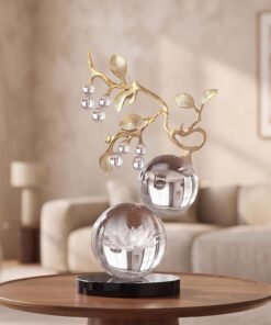 Clear Glass Sculpture with Gold Branch Nature Decor