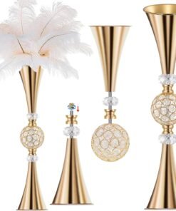 Gold Tall Crystal Trumpet Vase for Centerpiece Decor