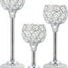 3-Piece Silver Crystal Tealight Candlesticks Wedding Centerpiece