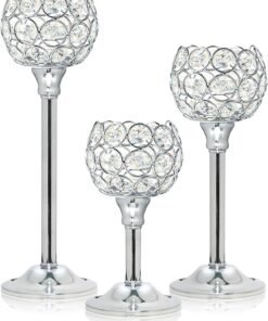 3-Piece Silver Crystal Tealight Candlesticks Wedding Centerpiece
