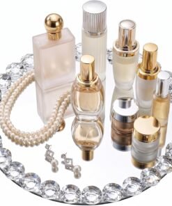 Silver Crystal Bead Glass Vanity Tray Bathroom Decor