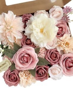 FACINOC Pink Artificial Flowers 19PCS Wedding Centerpiece Decor Set