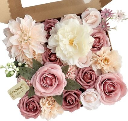 FACINOC Pink Artificial Flowers 19PCS Wedding Centerpiece Decor Set