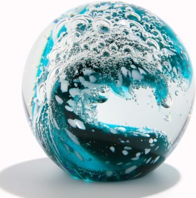 Qianwei Hand Blown Ocean Crystal Ball Glass Figurine
