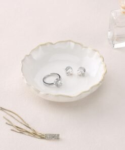 HOME SMILE Pastel White Ruffled Ceramic Jewelry Dish Tray