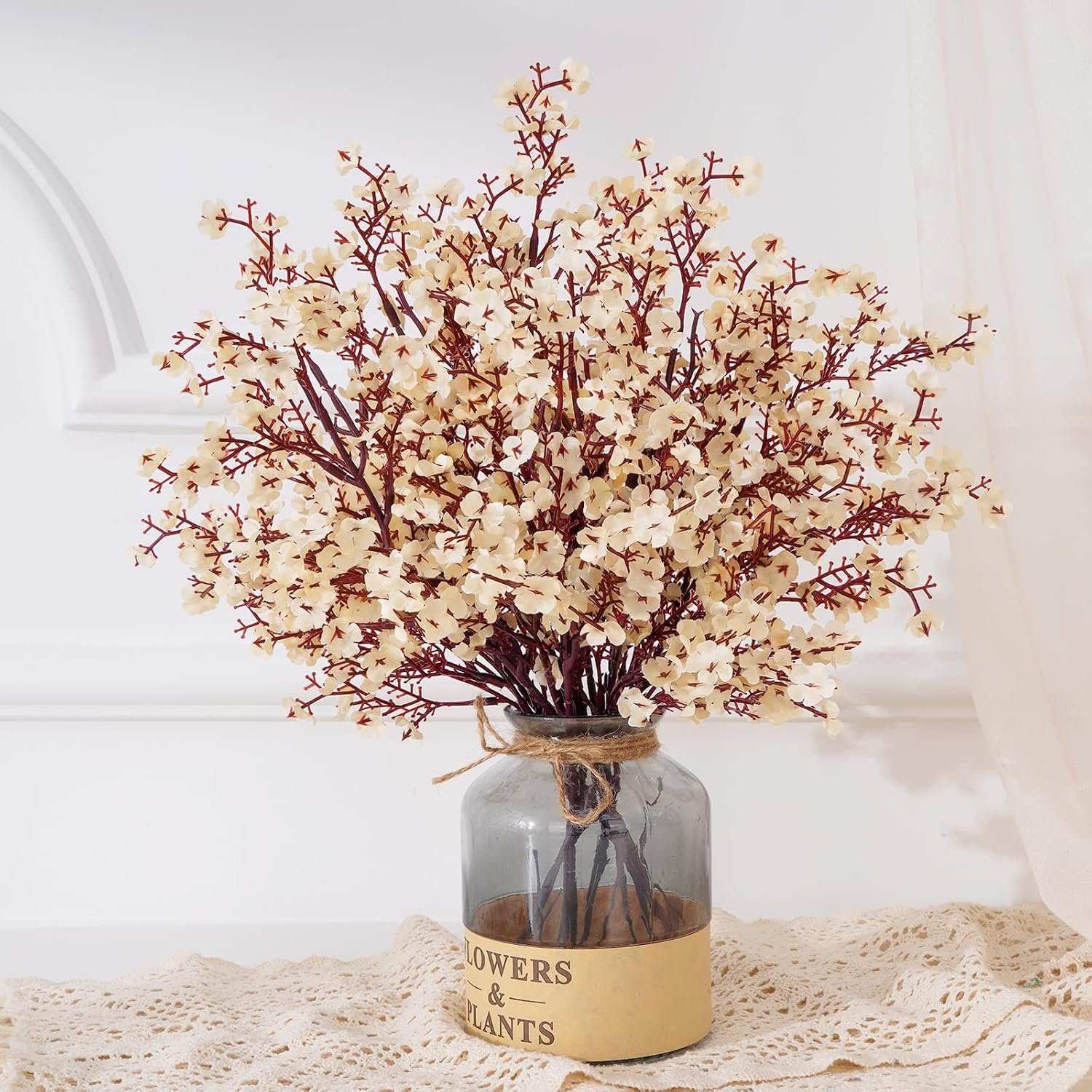 5 Pcs Real Touch Baby's Breath Flowers, Champagne