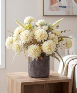 Large Beige Silk Chrysanthemum Ball Mums, 2 Pack