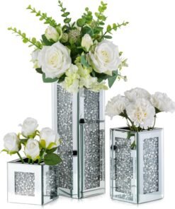 3PCS Silver Rectangle Glass Vases for Flowers