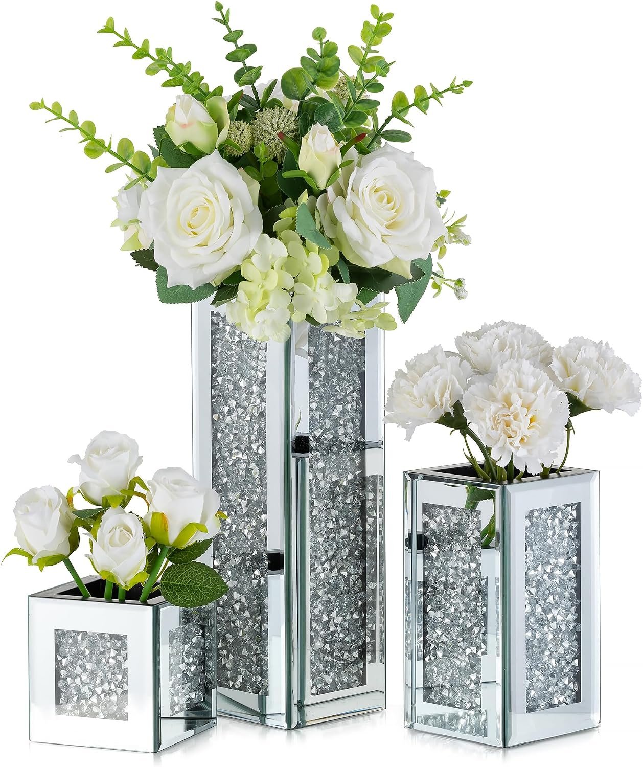 3PCS Silver Rectangle Glass Vases for Flowers
