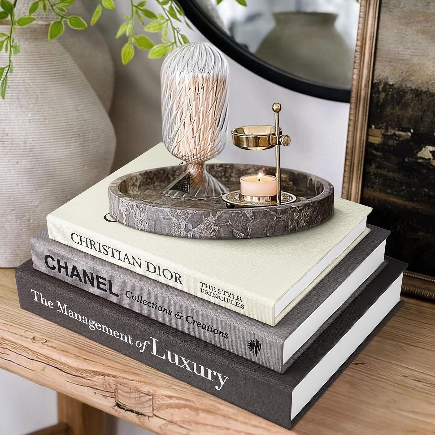 Luxury 3-Piece Decorative Books Set, Black Gray Beige