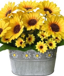 Faux Sunflowers in Pot, Rustic Farmhouse Table Décor