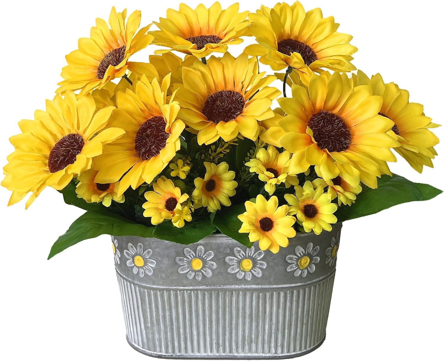 Faux Sunflowers in Pot, Rustic Farmhouse Table Décor
